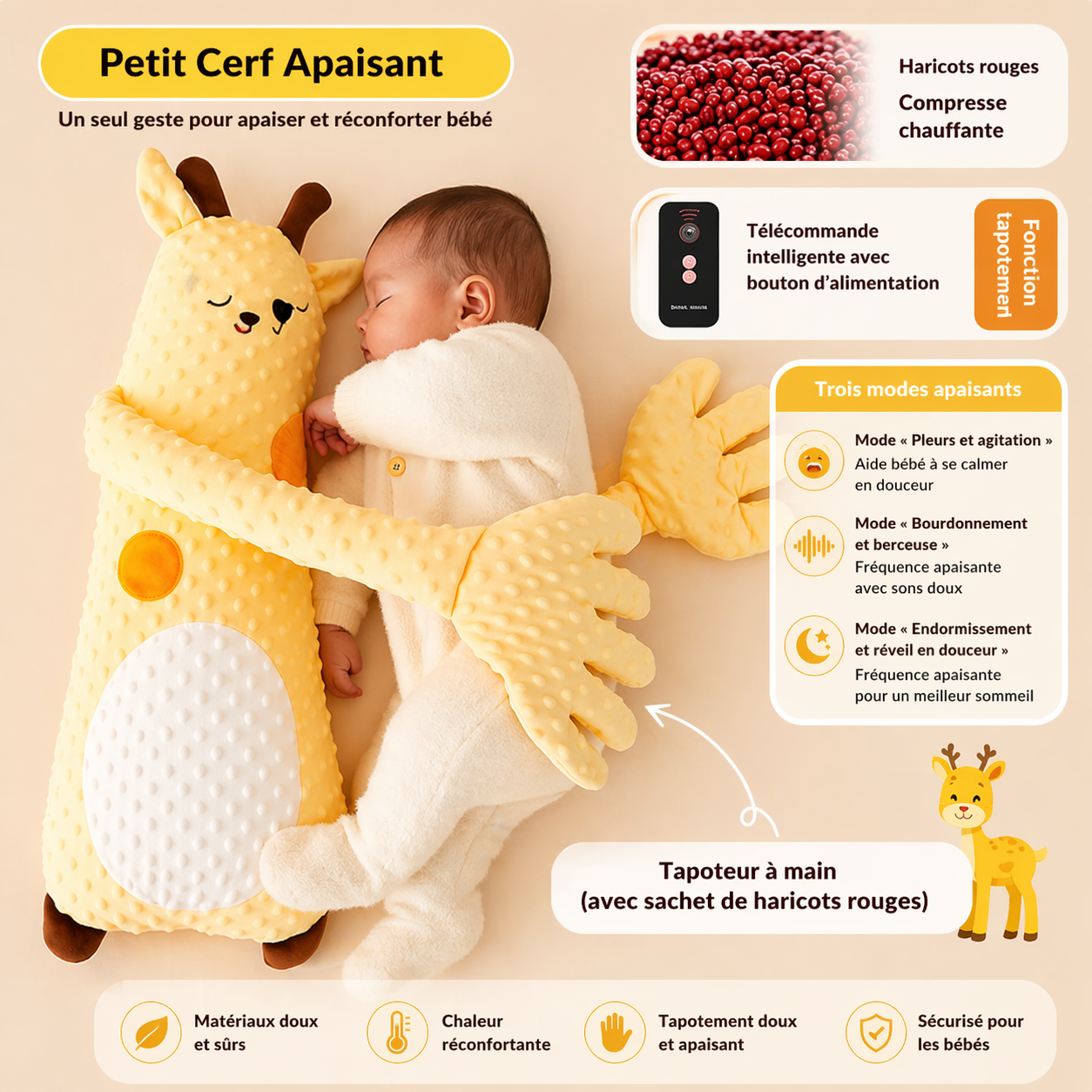 Oreiller de sommeil bébé avec peluche