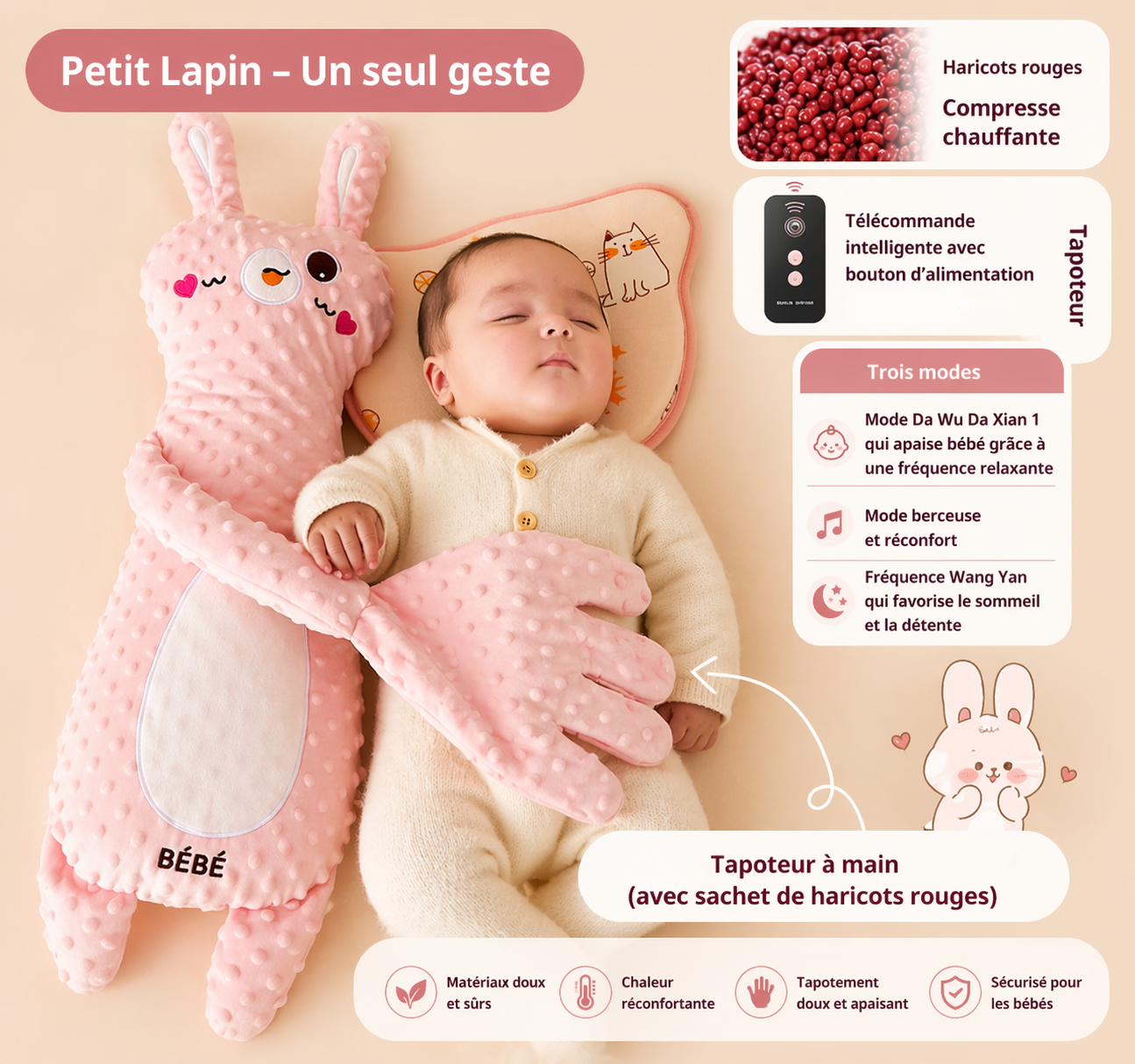 Oreiller de sommeil bébé avec peluche